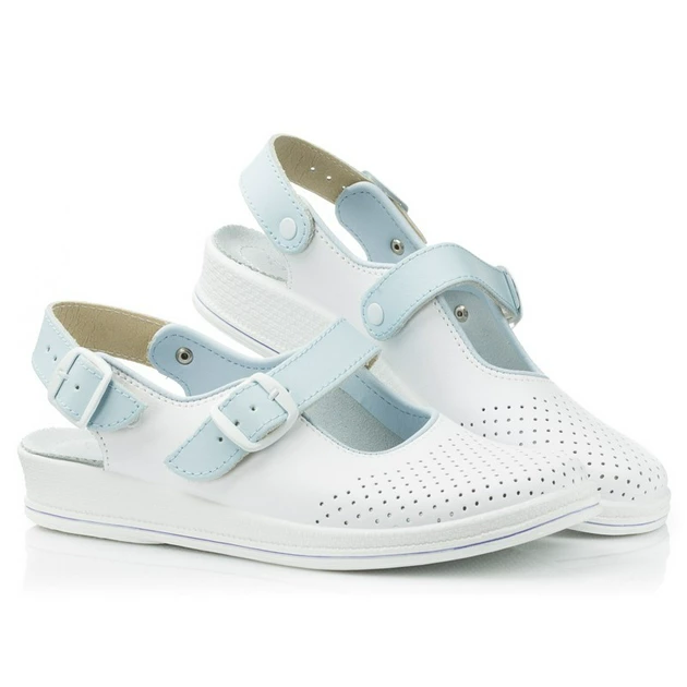 Sandale piele Tellus 74-08/05, Alb cu albastru - imagine 1