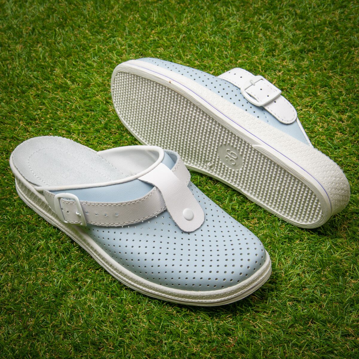 Saboti medicali piele “Tellus” 74-08/04/01, Albastru-Alb - imagine 1