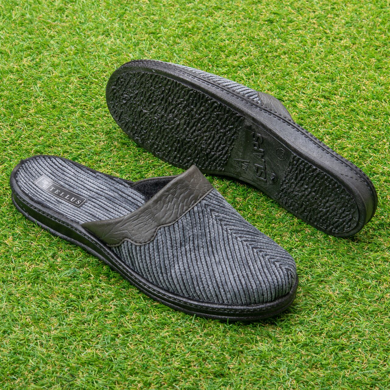 2189222188_tapochki-muzhskie-tellus Papuci barbati "TELLUS" 56-21, Gri Velvet - imagine 1