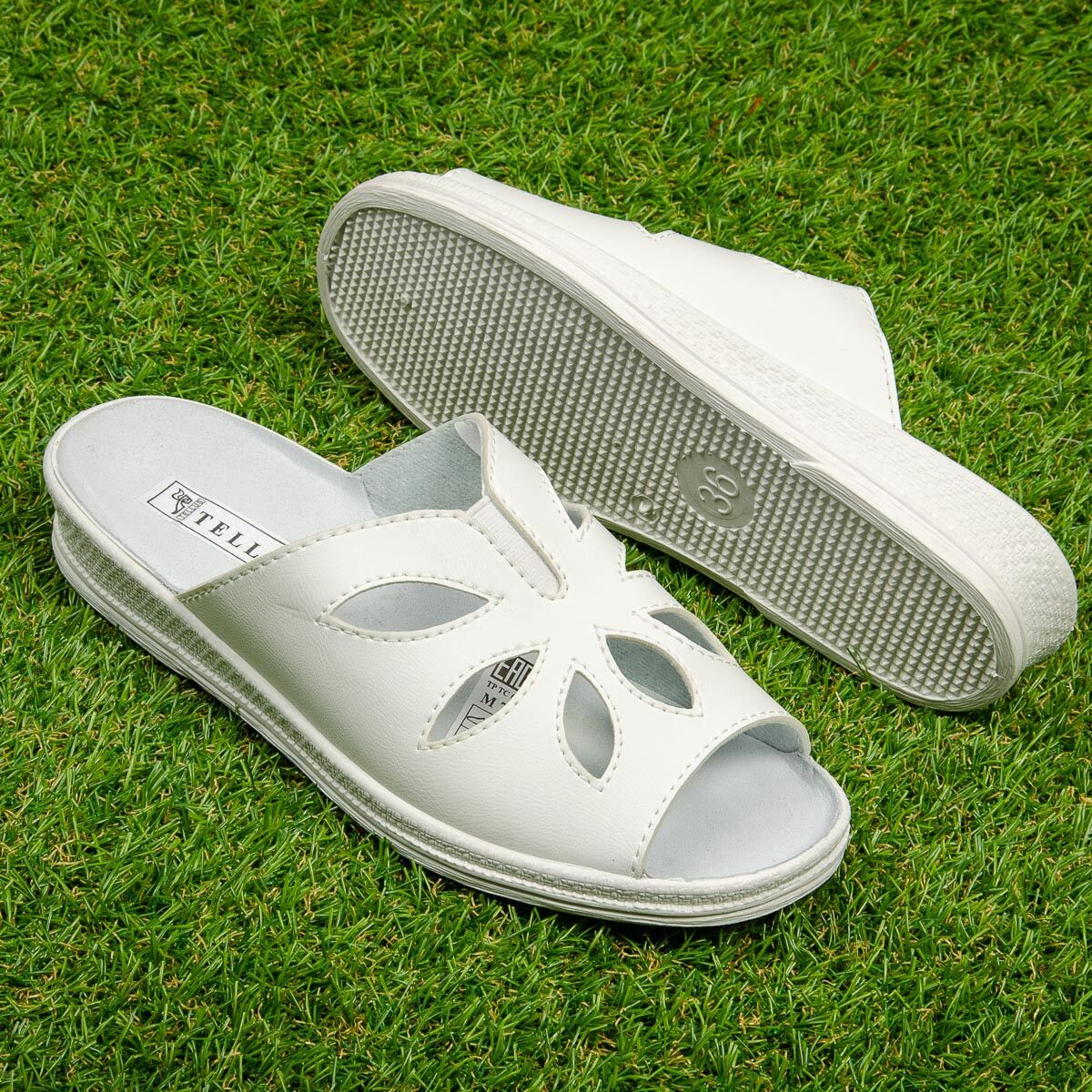 Papuci “Tellus” 74-18, Alb - imagine 1