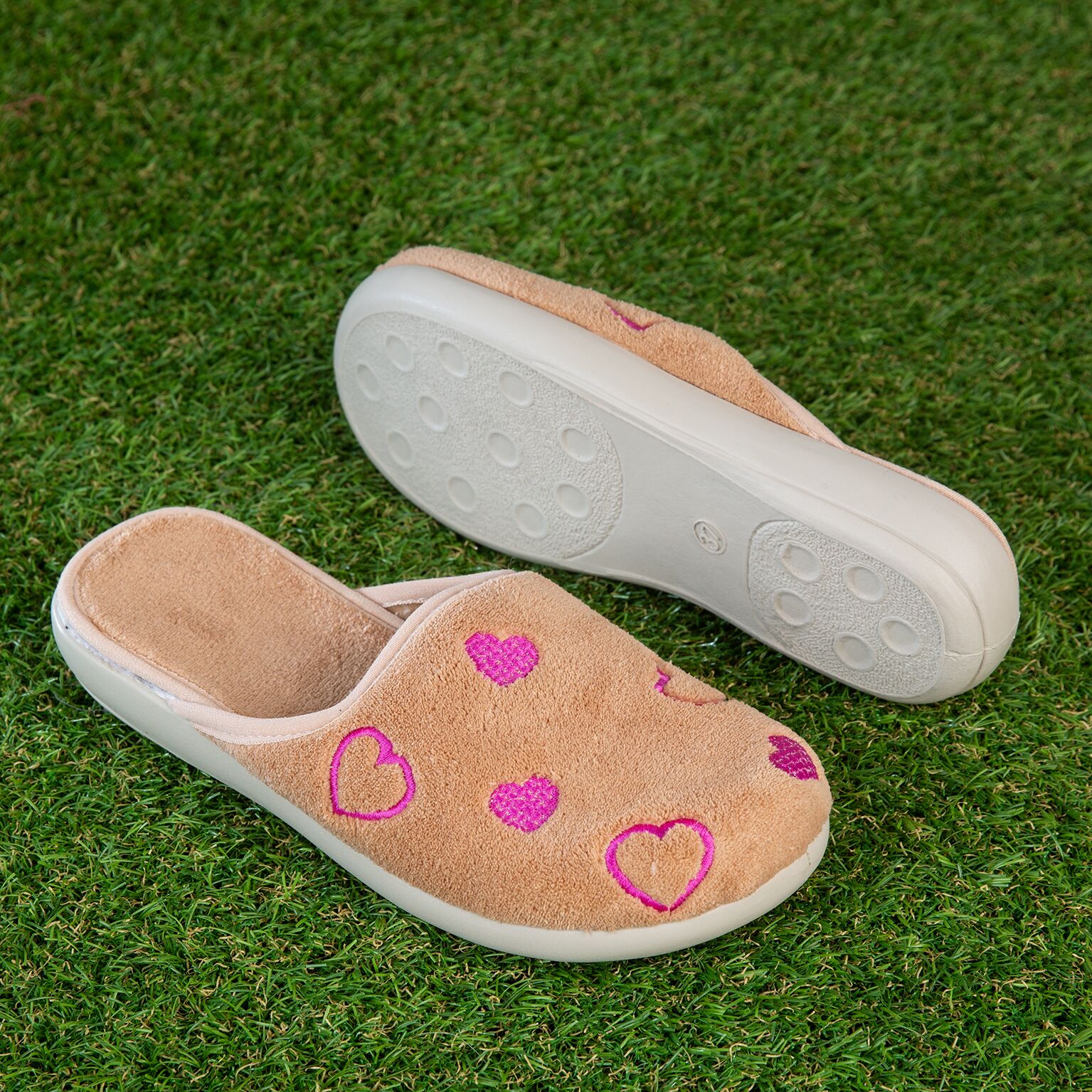 Papuci de casă "TELLUS" 03-02/3, Bej Inima - imagine 1