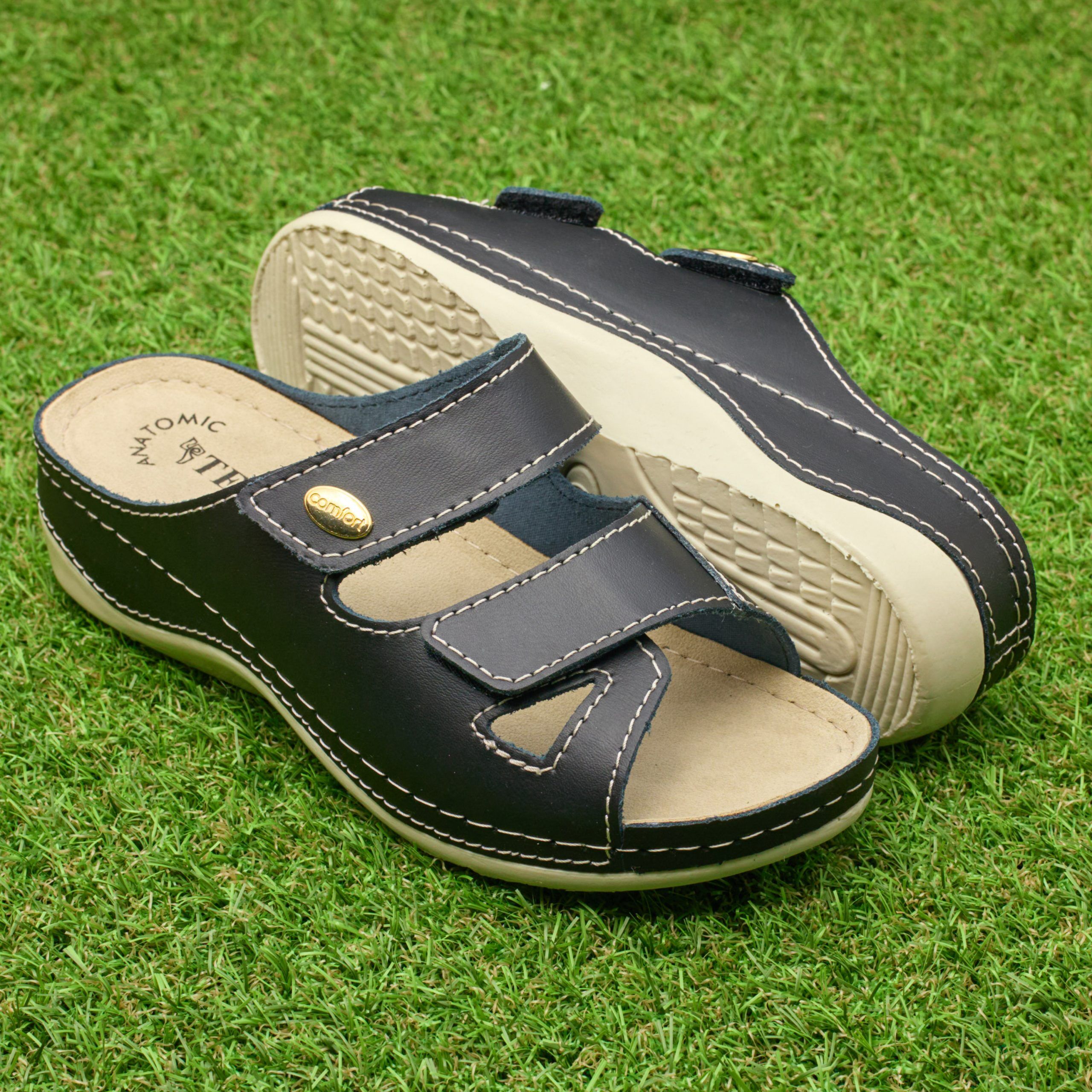 Papuci piele "Tellus" 25-03, Negru - imagine 1