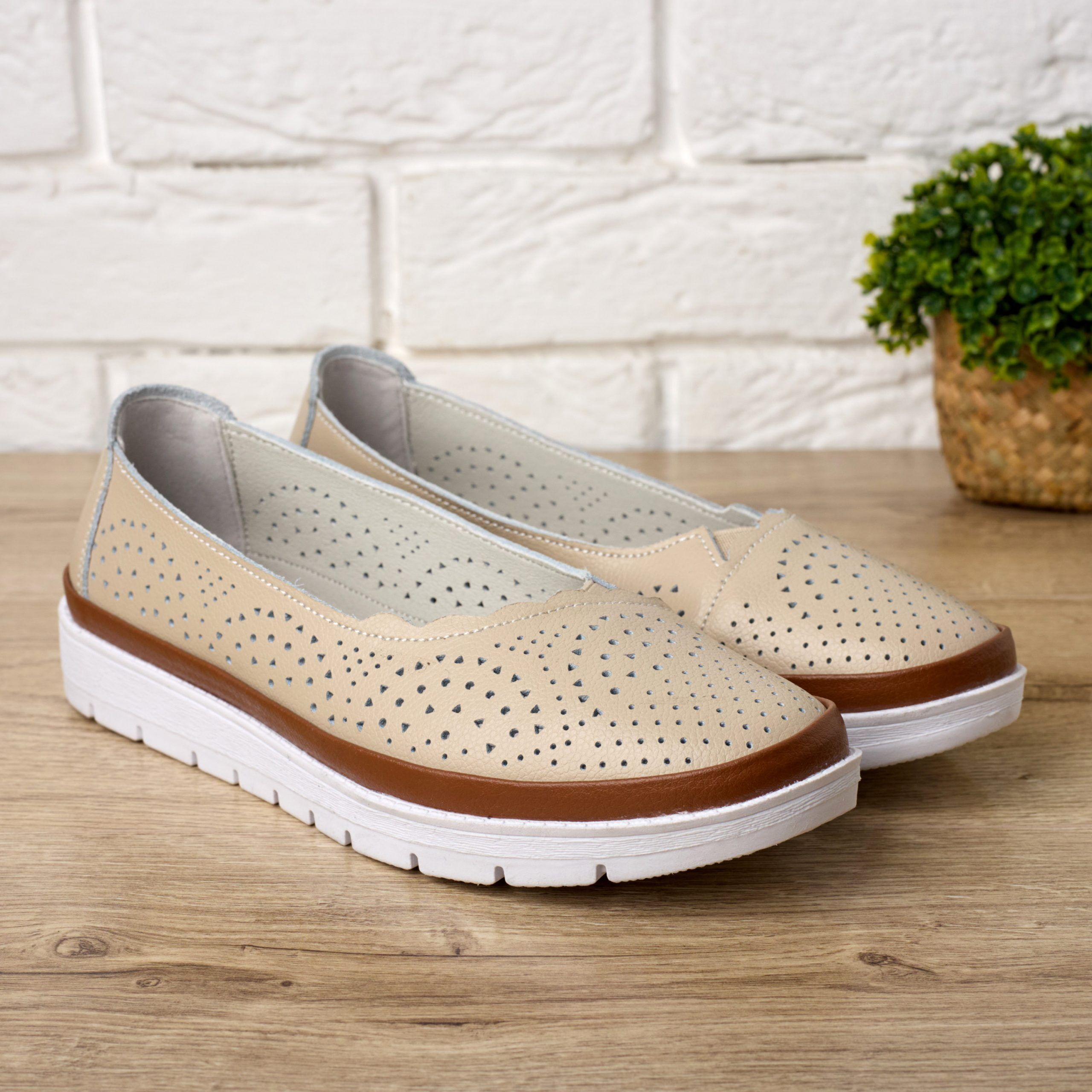 Pantofi piele dama W186058, Bej - imagine 1