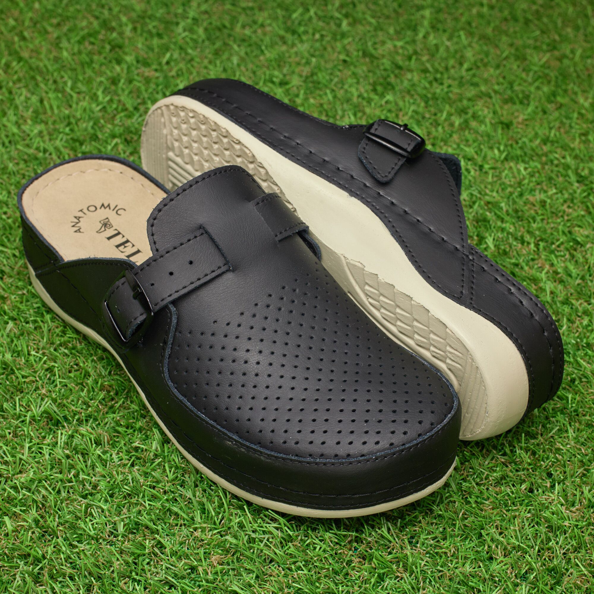 Saboti medicali piele dama "Tellus" 25-061, Negru - imagine 1