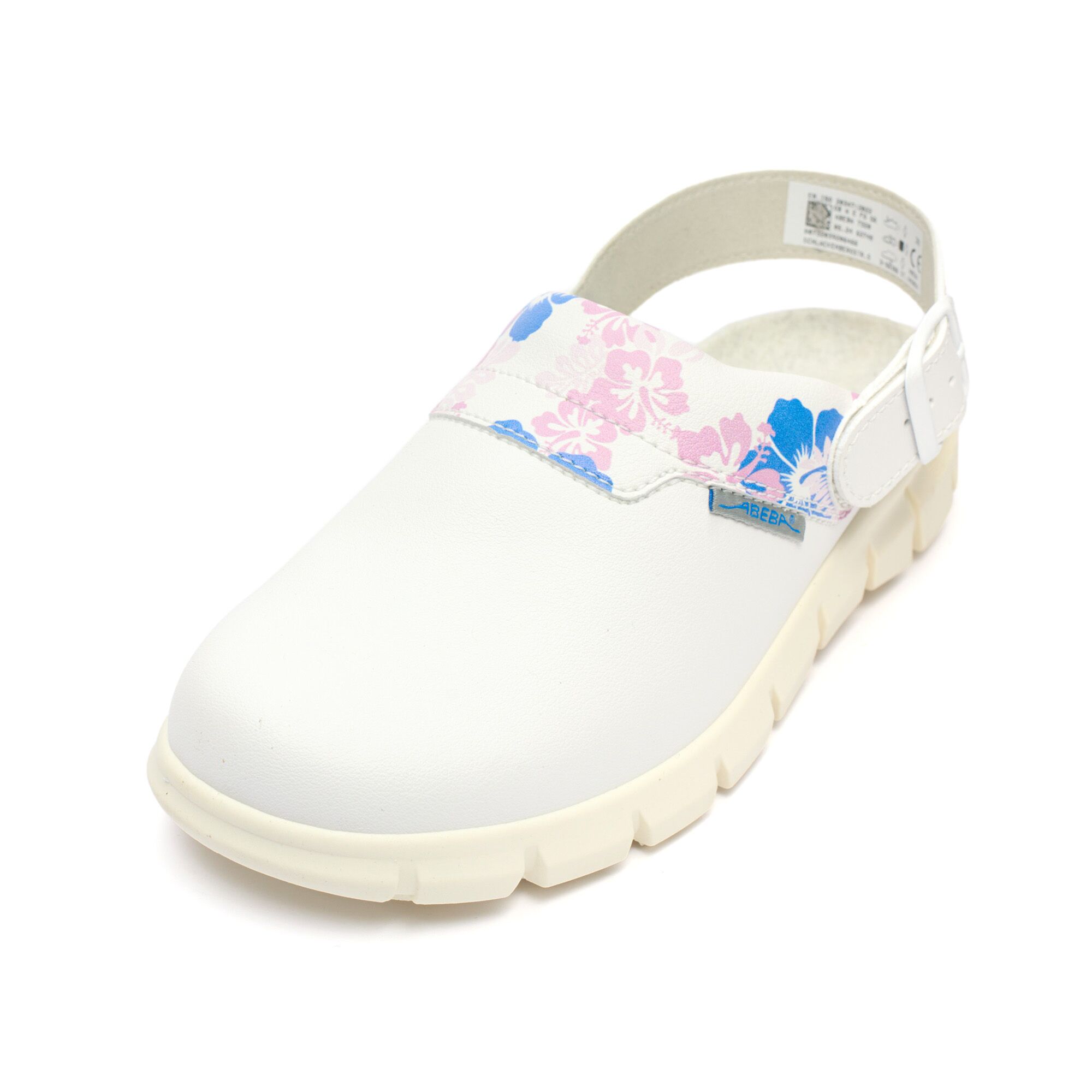Saboti medicali Abeba premium din piele 7320, Alb cu flori - imagine 1