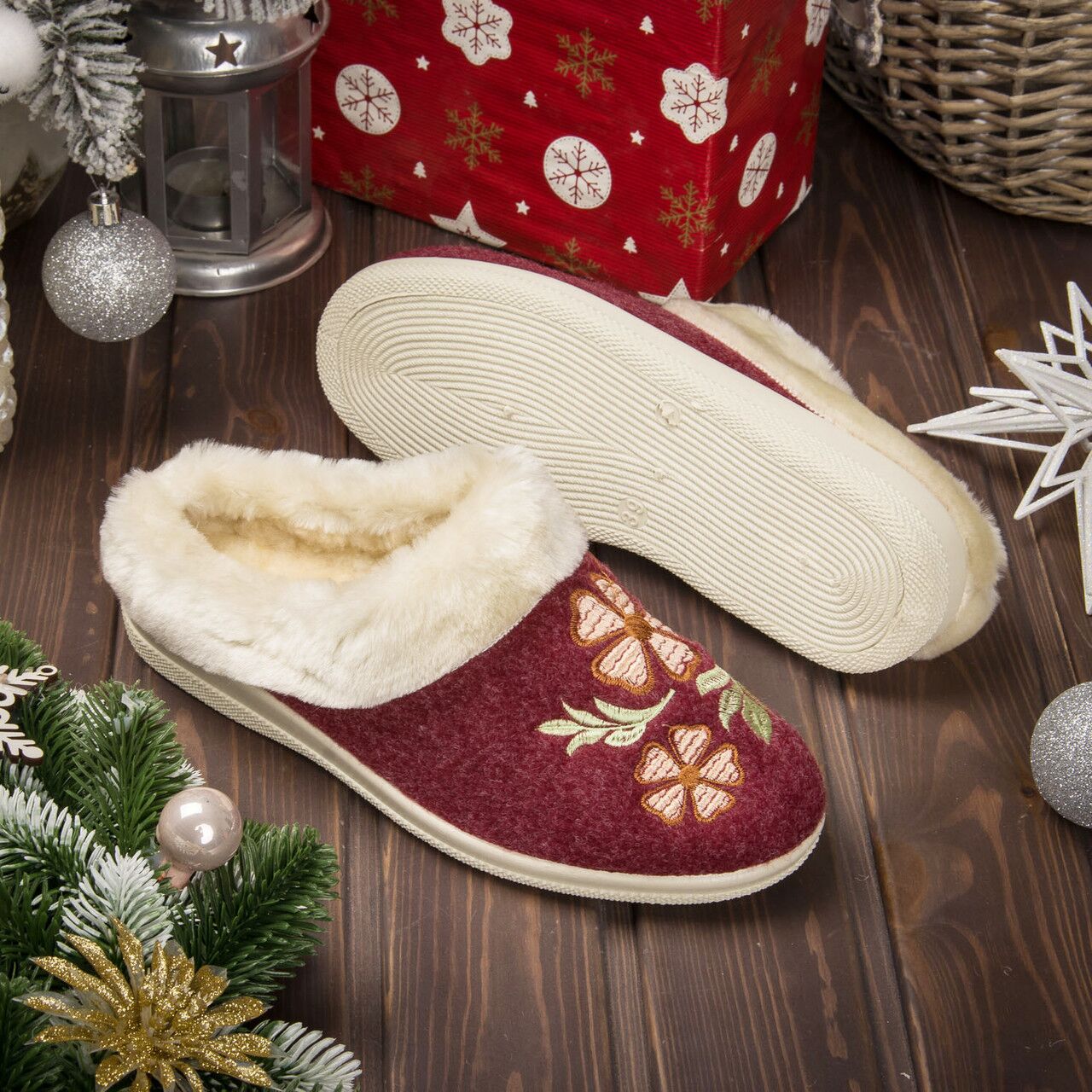 Pâslari-papuci "TELLUS" 60-84, Bordo - imagine 1