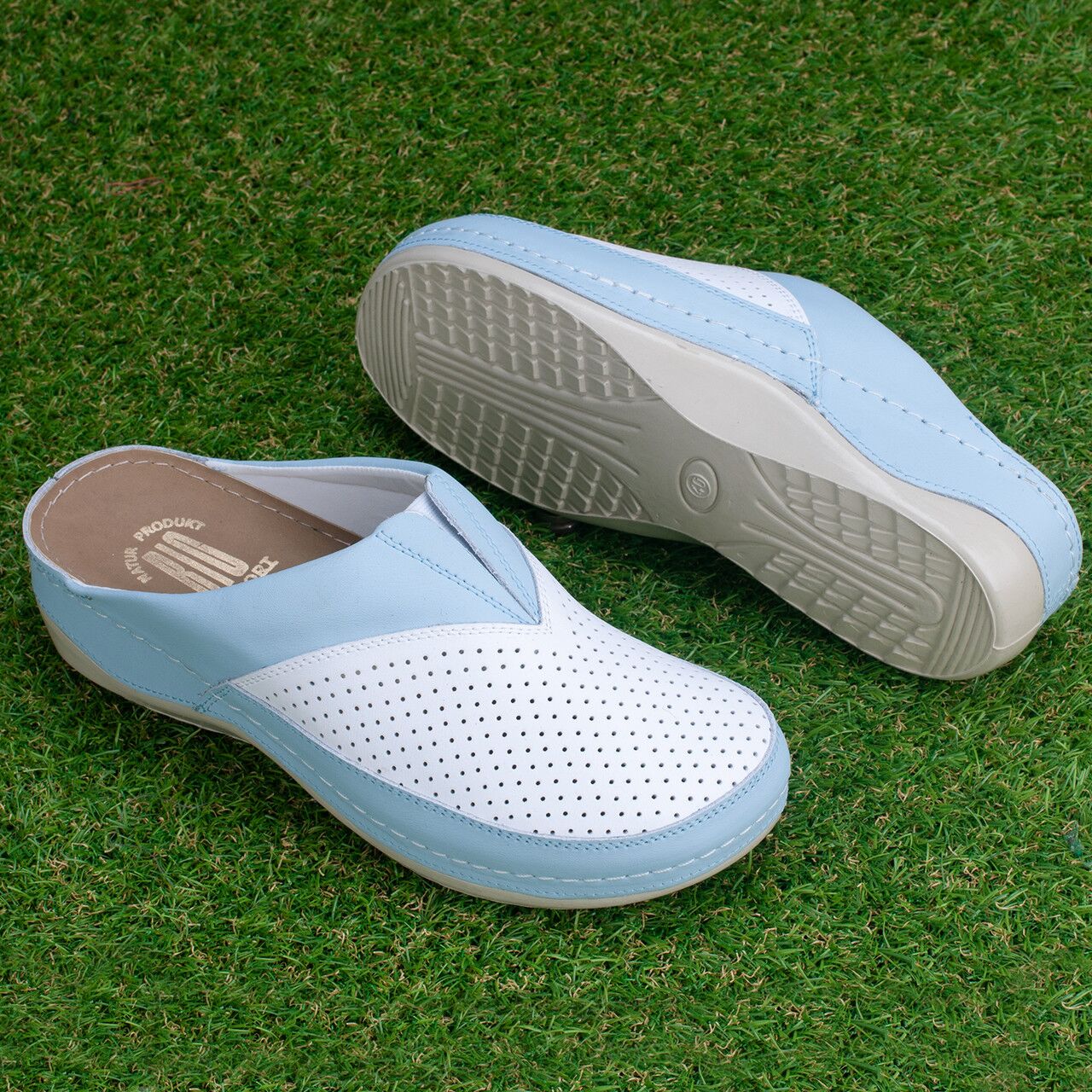 Saboti medicali piele dama "Tellus" 25-06, Alb-Albastru - imagine 1