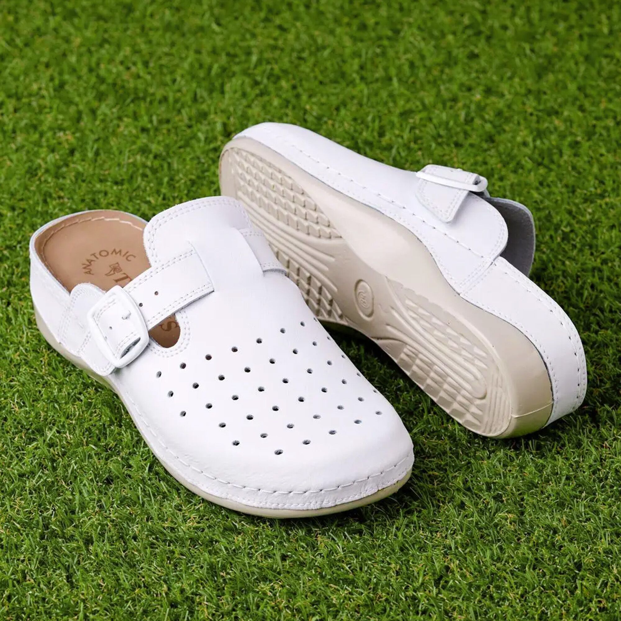 Saboti  medicali piele dama "Tellus" 25-09, Alb - imagine 1