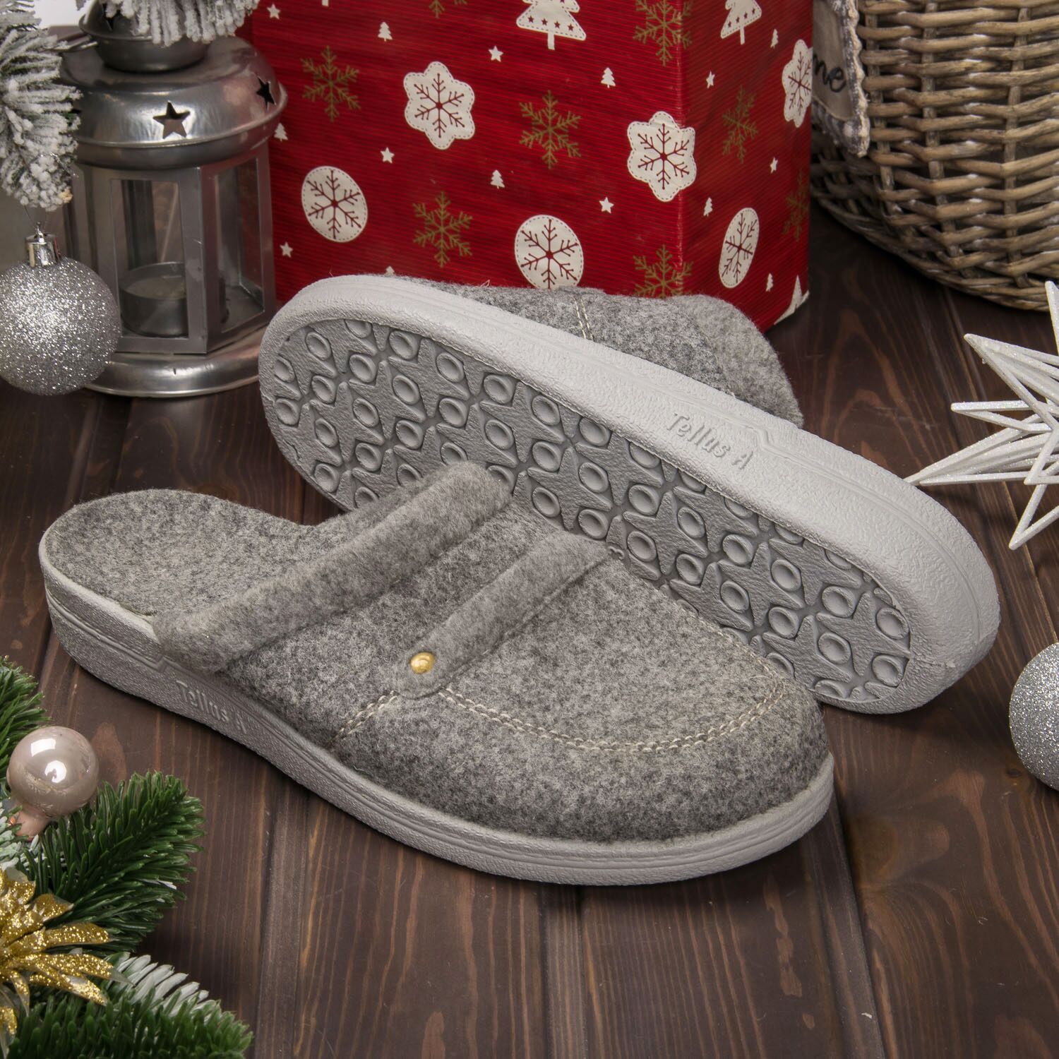 Papuci de casă din pâslă barbati "TELLUS" 04-11, Gri - imagine 1