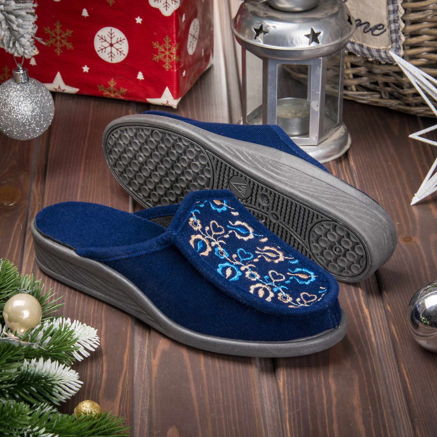 Papuci cu flori "TELLUS" 55-22, Albastru - imagine 1