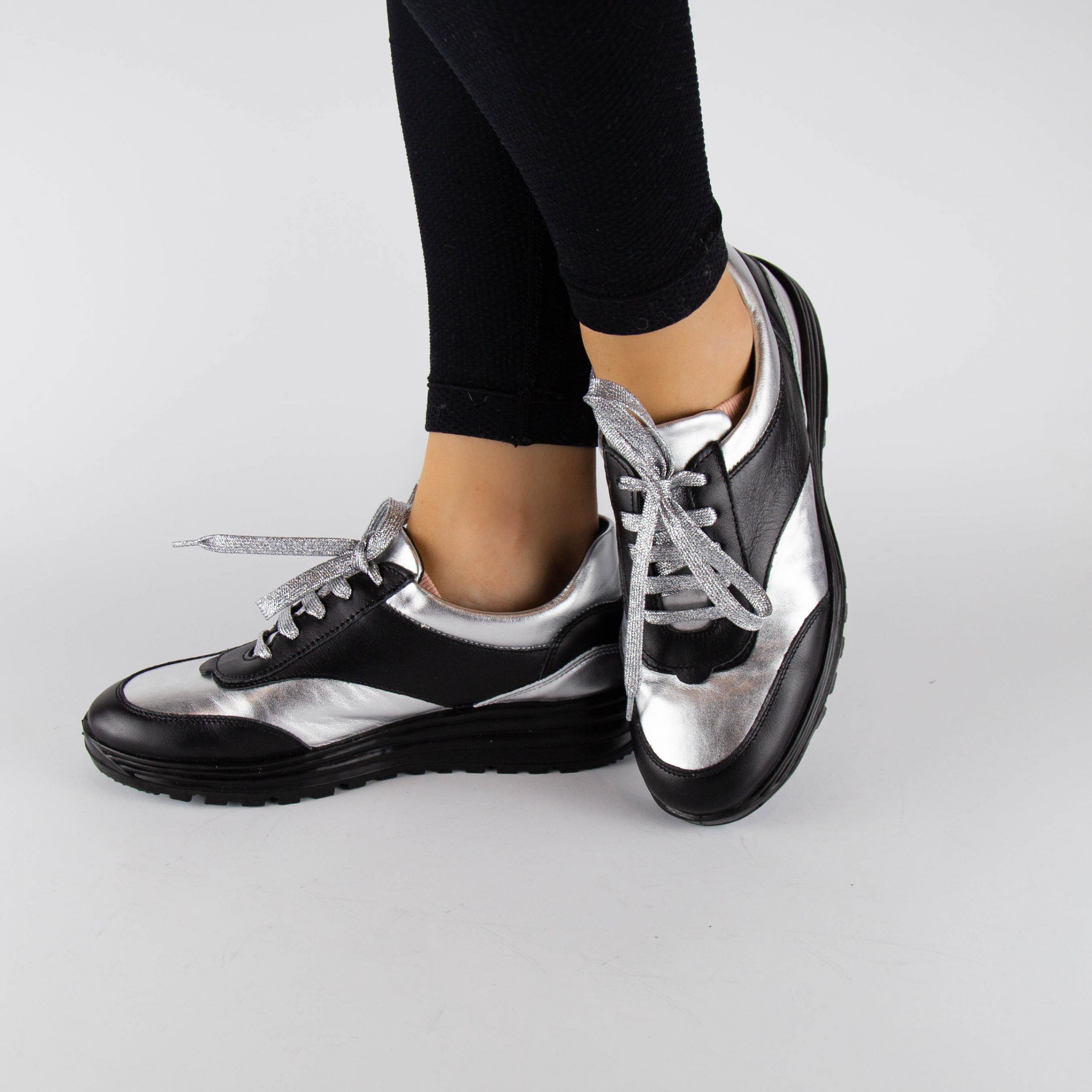 Pantofi sport piele "TELLUS" 26-01, Negru Gri - imagine 1