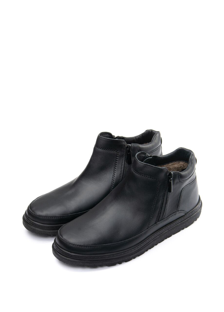 Ghete piele cu blana barbati "TELLUS" 05-01, Negru - imagine 1